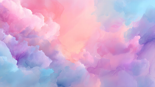 Abstract ethereal clouds with soft pastel pink, purple, and blue watercolor texture