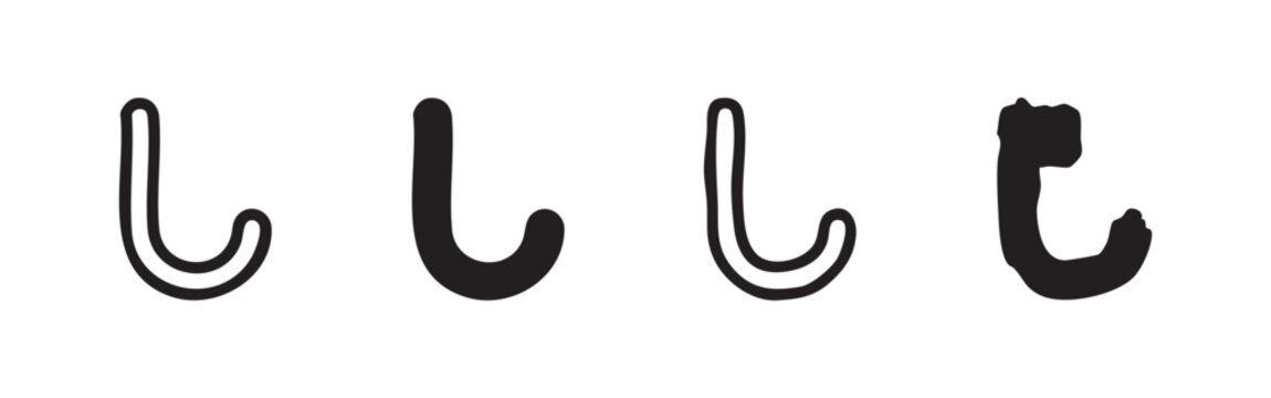 Hook or bent rod icon set, black outline and solid silhouette. Fastener, hanger, or utility tool symbol.