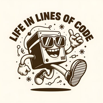 happy computer coding illustration