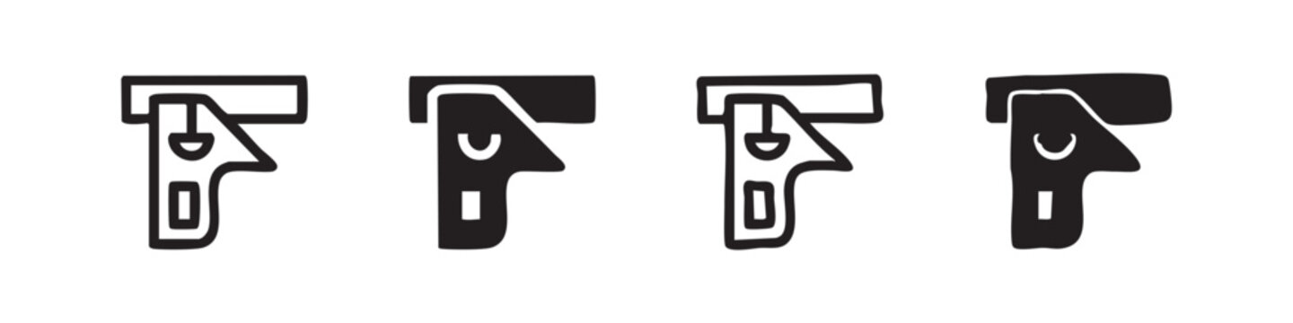 T-square ruler icon set for measurement and drafting in line and solid styles, isolated on white background. Doodle and clean variations.