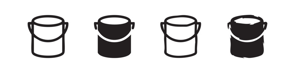 Paint bucket icon set in outline and solid styles, suitable for construction, art, and renovation projects © liubomir118809