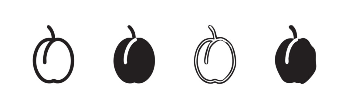Plum fruit icon set in outline and solid styles, perfect for food and healthy eating designs