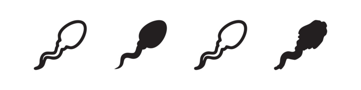 Sperm spermatozoon icon set in outline and solid styles, representing reproduction and biology