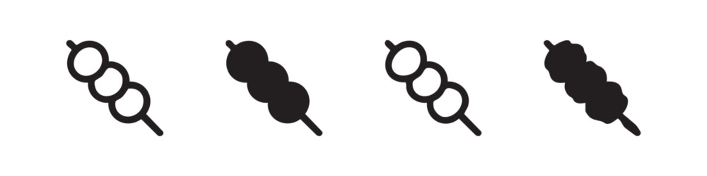 Dango Japanese dumpling or skewer icon set, outline and glyph vector illustrations