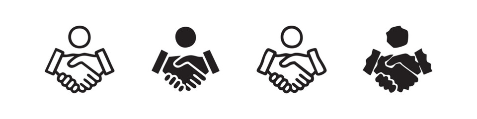 Obraz premium Handshake icon set. Business deal symbol in outline and solid styles. Partnership and agreement vector illustration.