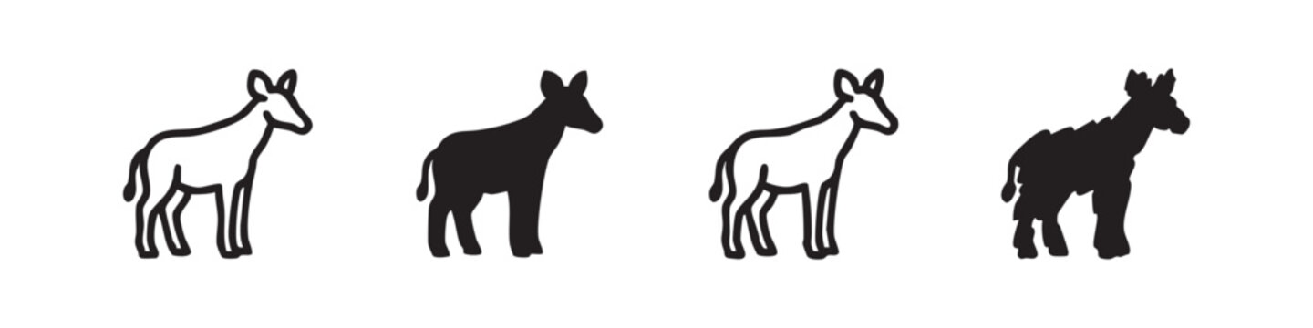 Donkey icon set. Mule animal symbol in outline and solid styles. Farm and livestock vector illustration.