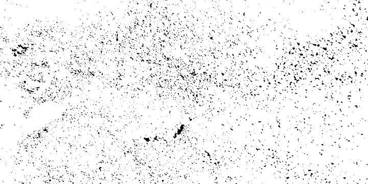 Distressed texture with rough edges and speckled pattern grunge. Glitch distorted grungy isolated layers. crack halftone dots. White background with scattered black scratches.
