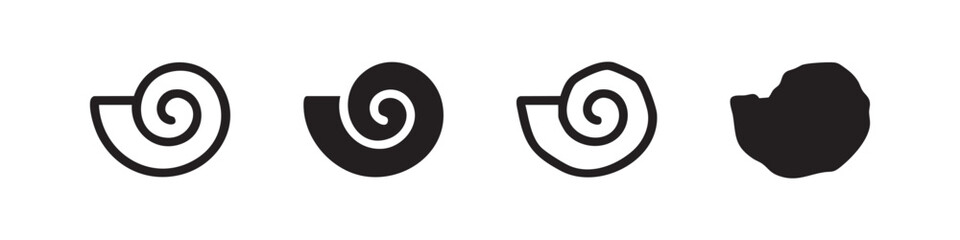 Snail Shell and Spiral Vector Icon Set with Outline and Solid Fill Styles, featuring Minimalist and Hand-Drawn Variations © liubomir118809