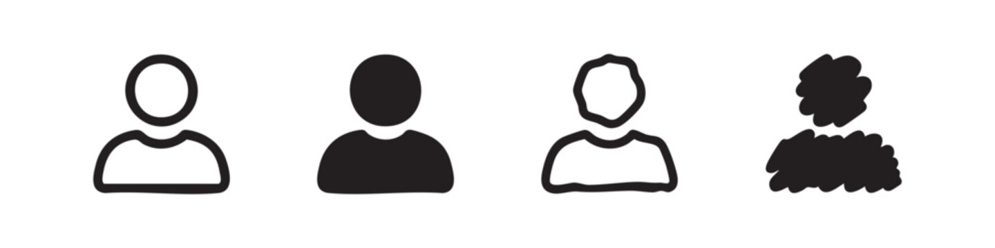 User Profile and Person Vector Icon Set in Outline and Solid Fill Styles, featuring Minimalist and Hand-Drawn Variations