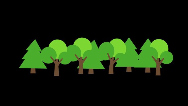 green pine trees blown by the wind with bend it effect