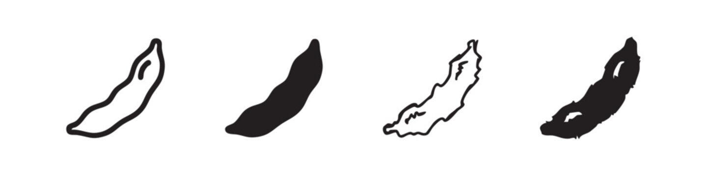 Bean Pod and Green Bean Vector Icon Set in Outline and Solid Fill Styles, featuring Minimalist and Hand-Drawn Variations