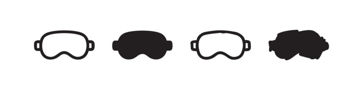 Ski Goggles and VR Goggles Vector Icon Set in Outline and Solid Fill Styles, featuring Minimalist and Hand-Drawn Variations