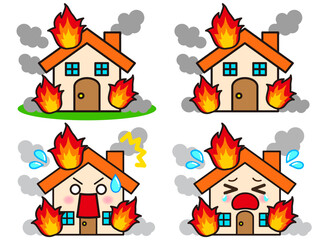  火事になった家のイラスト素材セット3 © kiko