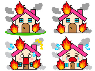  火事になった家のイラスト素材セット4 © kiko