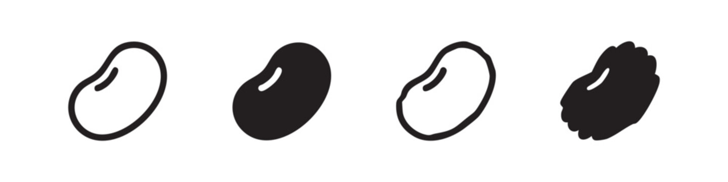 Kidney Bean or Generic Bean Icon Set, Representing a Common Legume in Multiple Artistic Styles