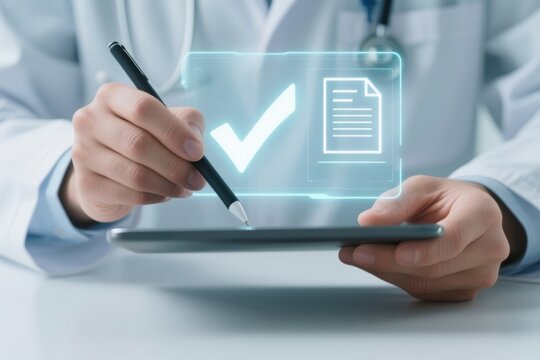 Medical check online checklist concept with healthcare professional using digital tablet for opd service