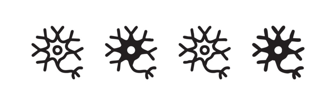 Neuron or Nerve Cell Icon Set, Symbolizing Brain, Thought, and Science in Multiple Styles
