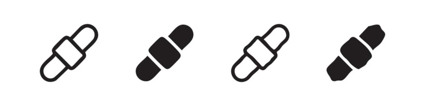 Bandage medical icon set. Adhesive plaster symbols for first aid in various styles.