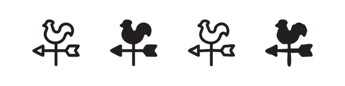 Weathervane icon set. Rooster weather indicator symbols in various styles.