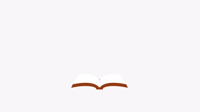 Flat design animation of open book with tree concept representing education growth knowledge learning development and academic success in modern vector style.transparent background, alpha channel 