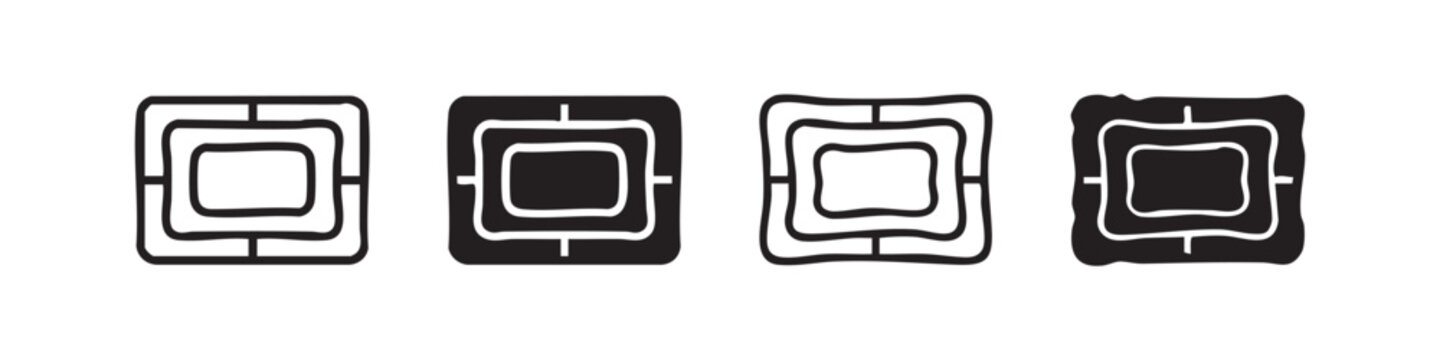 Target or Camera Viewfinder Icon Set. Concentric squares and rectangles in various styles.