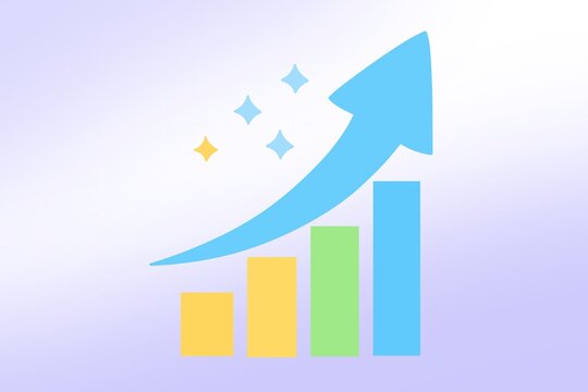 Illustration of upward arrow and growing bar chart showing success