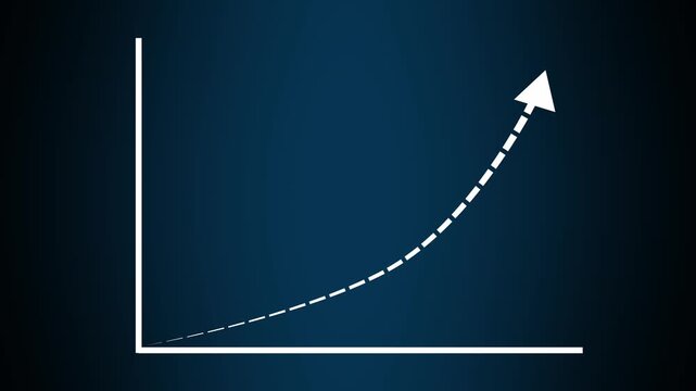 Arrow graph animation with upward growth. Arrow graph exponential success trend. Arrow graph business analytics graphic on black background.