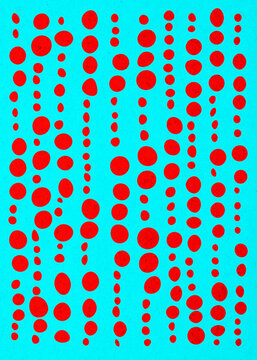 Abstract pattern of red vertical dotted lines on cyan background