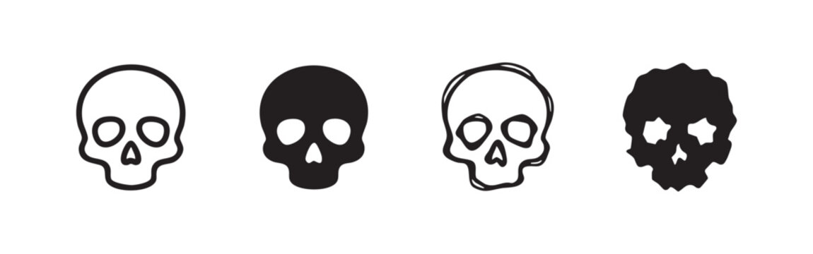 Human Skull Icons Set Danger and Halloween Symbols