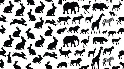 Large Collection of African Safari Wildlife and Rabbit Silhouettes for Nature and Animal Design © MdAbdus