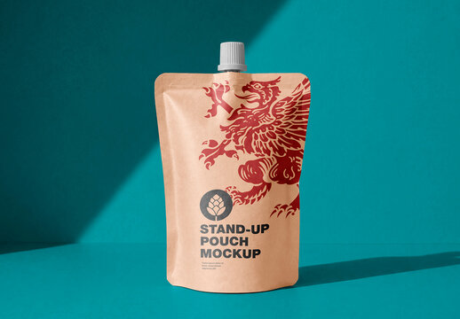 Kraft paper spout pouch mockup with hard light minimal packaging