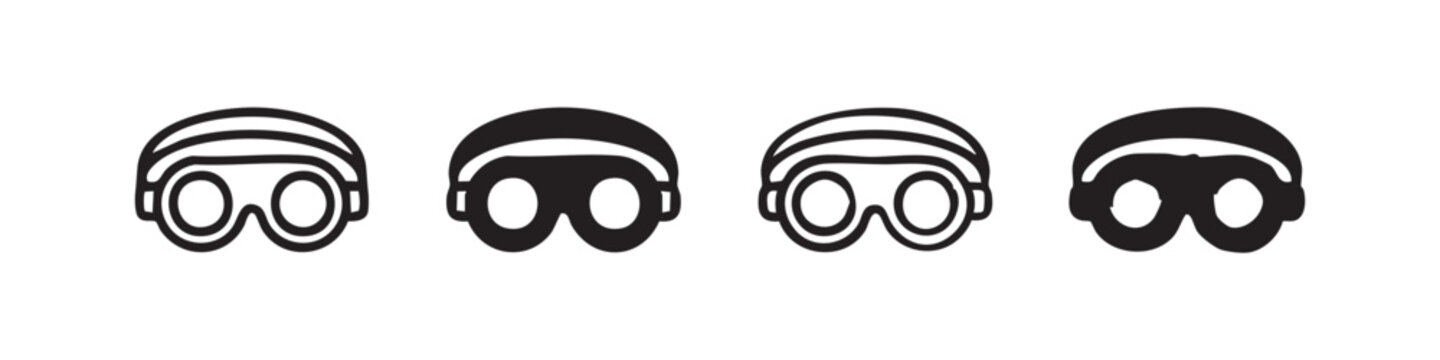 Goggles icons: outline and silhouette, aviator style