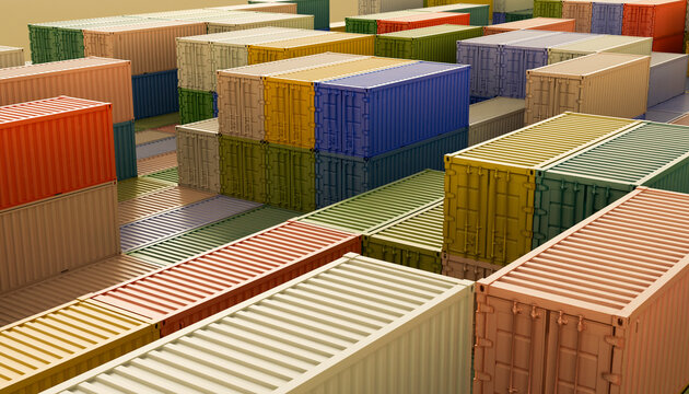 Colorful cargo container stack in a shipping terminal