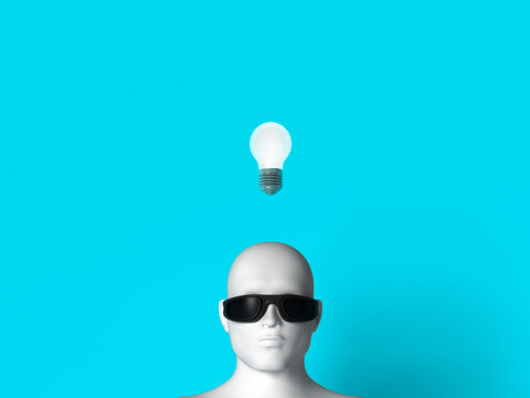3D bust with glowing lightbulb symbolizing innovation and ideas