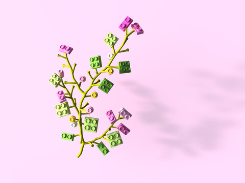 Abstract 3d rendering of a flower made of building blocks