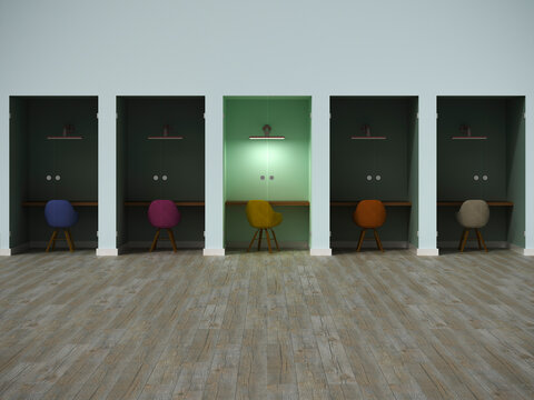 Modern 3d render of an empty office cabin showing individuality