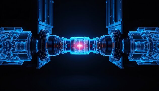 Advanced Technology Fusion Reactor Core Illustration with Glowing Energy and Blue Light Effects, Futuristic Energy Concept