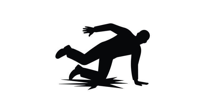 Falling Silhouette: A stark black silhouette captures a moment of peril as a person stumbles, their form frozen mid-fall, symbolizing vulnerability and the unexpected nature of life.