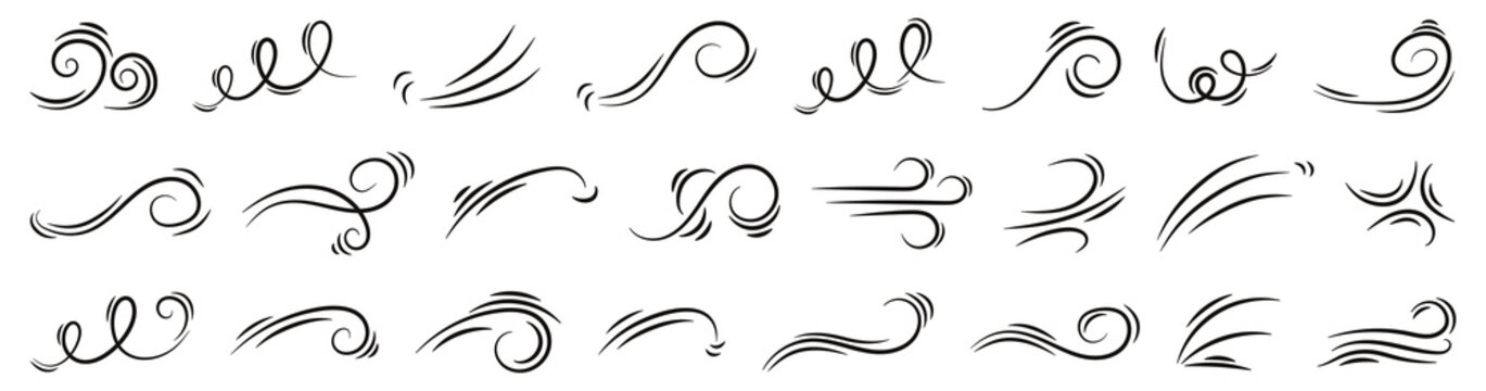 Decorative swirl ornament collection in line style. Set of elegant flourish elements for design accents and typography decoration