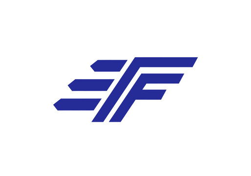 Modern abstract blue letter F logo with motion lines