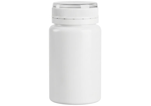 Empty white plastic pill bottle with child-resistant cap