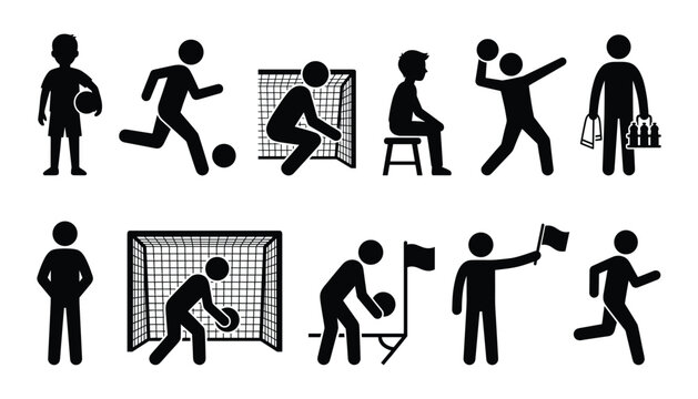 Football referee and match official silhouette set for sports officiating, flag signals, and game management graphic design