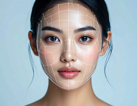 Facial recognition technology on woman.