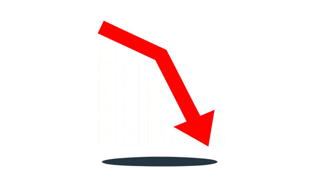Financial loss icon with a descending bar chart and arrow representing recession business failure stock market crash and economic decrease vector solid glyph icon