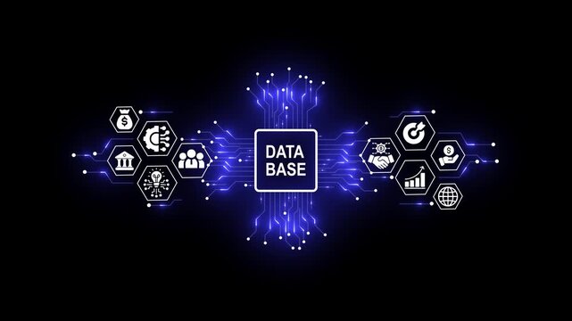 Futuristic Database Technology Concept with Digital Network and Business Icons
