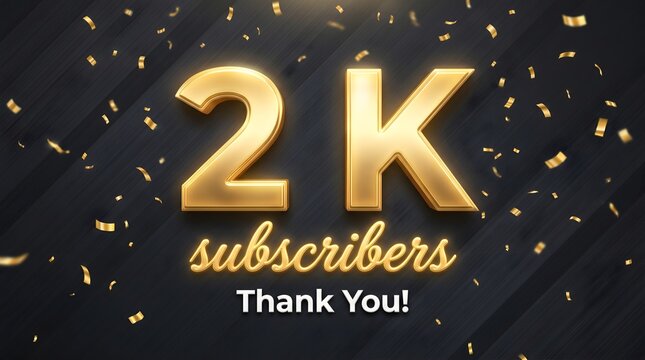 A vibrant red graphic celebrates 2k subscribers with gold text and colorful confetti. Text reads: thank you! 2K SUBSCRIBERS!
