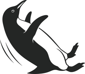 Penguin diving into water, arctic animal, funny cartoon character, wildlife, ocean bird, happy penguin, abstract art. © Sadhin