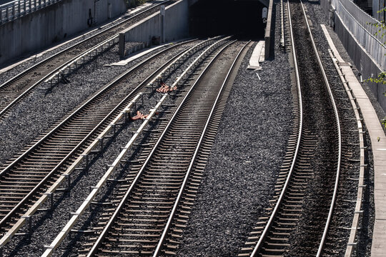 Urban transport infrastructure in oslo reveals railway tracks and steel lines forming network patterns for transit movement and rail systems
