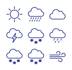 Obraz premium Weather icons collection: sun rain snow lightning clouds and wind