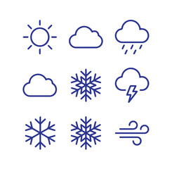 Fototapeta premium Weather icons: sun clouds rain snow lightning wind with icon set